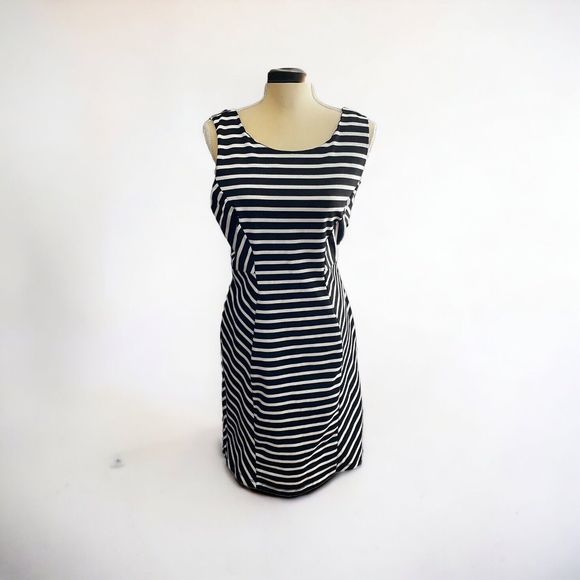 Bisou Bisou Michele Bohbot Dress Sz. 14 Striped Black White - Picture 1 of 10